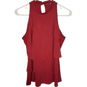 Worthington Ruffle Layered Top Women's Size Large Pink/Coral